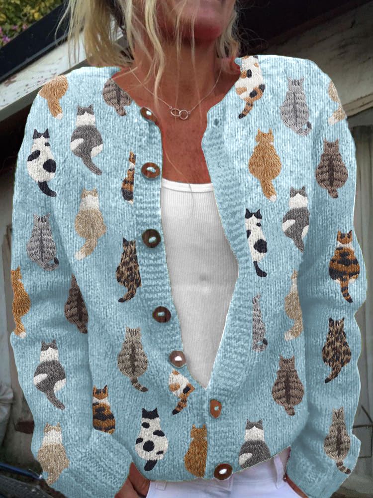 Charlotte — Cozy Cat Print Cardigan