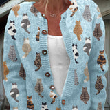 Charlotte — Cozy Cat Print Cardigan