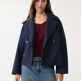 Women's Cropped Wool Coat | Double-Breasted, Wide Lapel