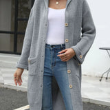 Cherie - Stylish loose button-up long sleeve hooded cardigan