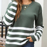Keisha - Crew Neck Sweater with Striped Trim
