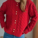 Natalya - Loose cable-knit round neck long sleeve cardigan
