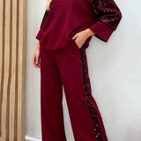 Zianna - Stylish sequined loose sweater and wide-leg pants set