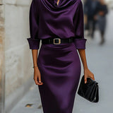 Verosha - Elegant satin long-sleeve midi dress
