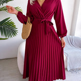 Jenna - Elegant long sleeve pleated tie waist maxi dress
