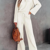 Verla - Elegant long-sleeve round neck top and trousers set