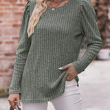 Levona - Chic ribbed knit puff sleeve sweatshirt