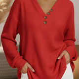 Isra - Relaxed V-Neck Waffle Knit Sweatshirt