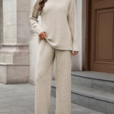 Dayanara - Elegant Ribbed Turtleneck Jumper and Trousers Set