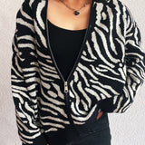 Beatrice - Cozy zebra print zip-up warm cardigan