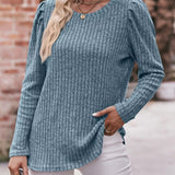 Levona - Chic ribbed knit puff sleeve sweatshirt