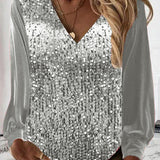 Nirvana - Loose long-sleeve sequin blouse