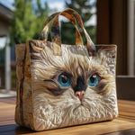 White Cat with Blue Eyes Handmade Quilted Tote Bag
