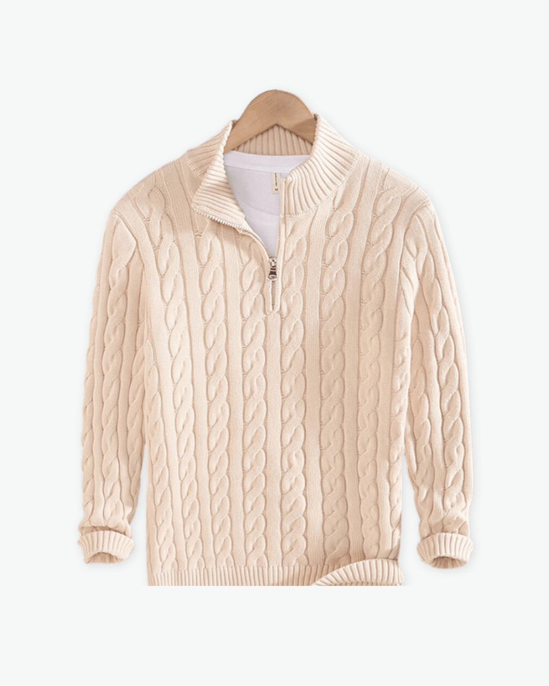 Beige cable-knit sweater