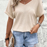 Women’s Summer Crochet Top Casual T-Shirt | Short Sleeve, V-Neck