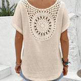 Women’s Summer Crochet Top Casual T-Shirt | Short Sleeve, V-Neck