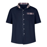 Men’s Summer Casual Shirt | Checked Trim, Short Sleeve