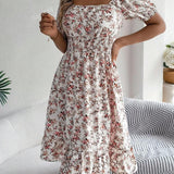 Women’s Summer Midi Smock Dress | Floral, Puff Sleeve
