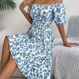 Women’s Summer Midi Smock Dress | Floral, Puff Sleeve