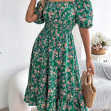 Women’s Summer Midi Smock Dress | Floral, Puff Sleeve