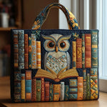 Owl and Old Books Handmade Quilted Tote Bag
