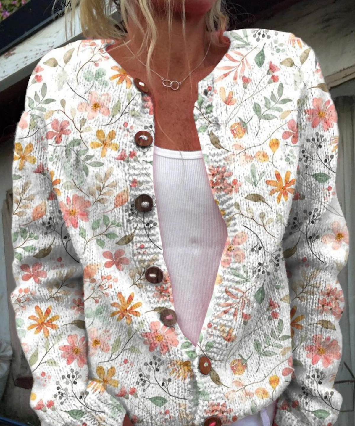 Greta — Vintage Floral Knit Cardigan Sweater