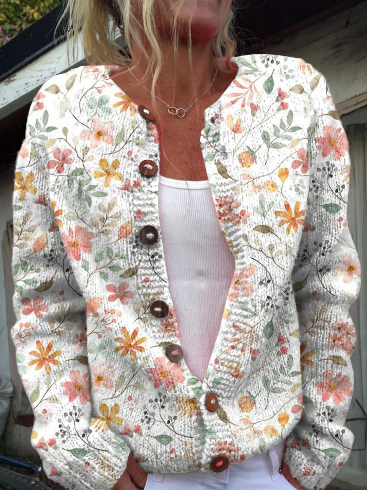 Greta — Vintage Floral Knit Cardigan Sweater