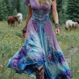 Floral Print Maxi Dress with Short Sleeves