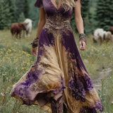 Floral Print Maxi Dress with Short Sleeves