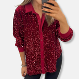 Blythe - Elegant sequin button long sleeve shirt