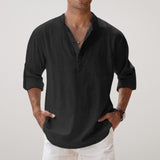 Varel | Cotton Henley Shirt Featuring a Linen-Like Texture