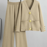 Rika - Elegant Knitted V-Neck Cardigan and Trousers Set