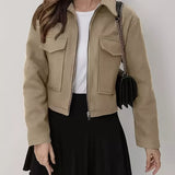 Xyrille - Elegant cropped zip-up pocketed jacket