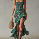 Maya™ | Boho Retro Ruffled Sleeves High Slit Maxi Dress