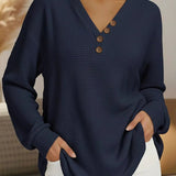 Isra - Relaxed V-Neck Waffle Knit Sweatshirt