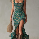 Maya™ | Boho Retro Ruffled Sleeves High Slit Maxi Dress