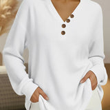 Isra - Relaxed V-Neck Waffle Knit Sweatshirt