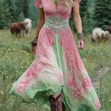 Floral Print Maxi Dress with Short Sleeves