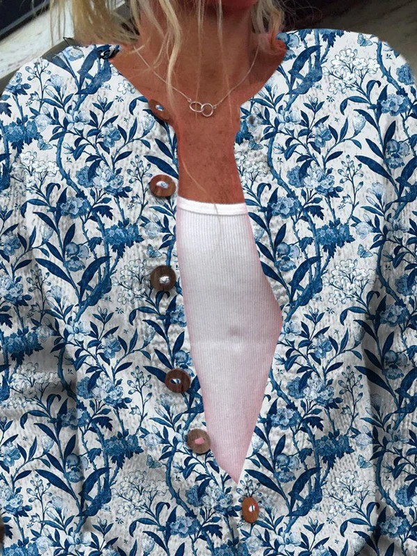 Tiverly — Vintage Floral Button-Front Cardigan