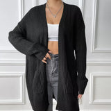 Kacy - Stylish ribbed knitted open front drop shoulder cardigan