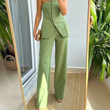 Tristyn - Elegant off-the-shoulder top and pencil trousers set with buttons