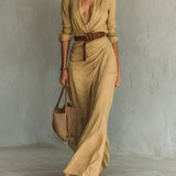Wendolyn - Elegant long sleeve wrap belted maxi dress