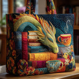 Reading Dragon Handmade Quilted Tote Bag