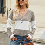 Cynthia - Chic Color-Block V-Neck Long Sleeve Blouse