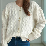 Natalya - Loose cable-knit round neck long sleeve cardigan