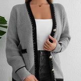 Blessie - Contrast trim button up long sleeve cardigan