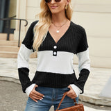 Cynthia - Chic Color-Block V-Neck Long Sleeve Blouse