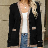 Blessie - Contrast trim button up long sleeve cardigan