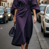 Tianna - Elegant belted puff-sleeve dress