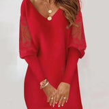 Malory - Elegant long-sleeve mini dress with V-neck and lace detailing